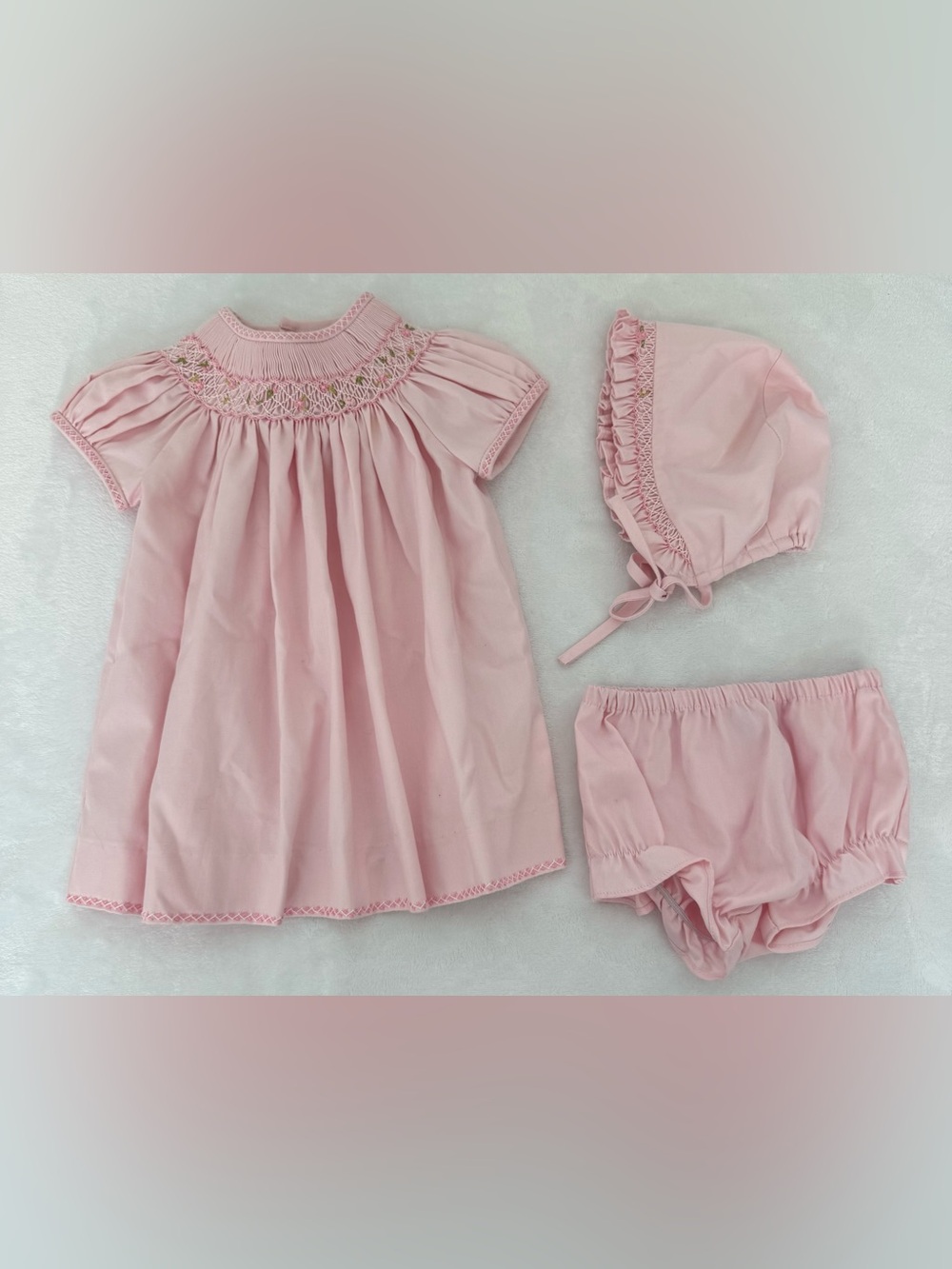 Luli & Me Pink Smocked Baby Dress Set with Bonnet & Bloomers